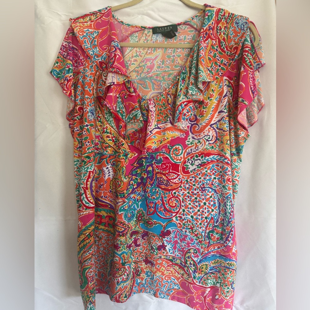 Lauren Ralph Lauren Vibrant Paisley Flutter Sleeve Blouse